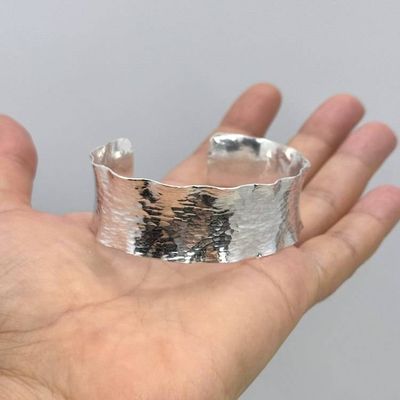 Alternate image for Wide Ruffled Hammered Sterling Silver Cuff