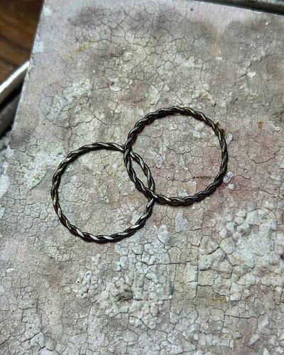 Alternate image for Medieval Style Wire Wrapped Gemstone Hoop Earrings - Twisted Raw Brass Soldered Hoops with Old Worldly Moonstone, Tigers Eye, and Freshwater Pearls