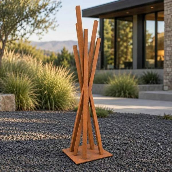 Alternate image for Tall Abstract Garden Sculpture | 48-inch Rusted Steel Design | Converge