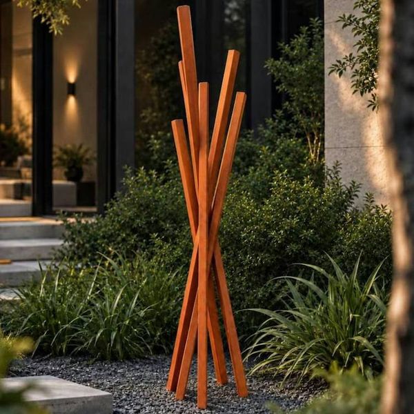 Alternate image for Tall Abstract Garden Sculpture | 48-inch Rusted Steel Design | Converge