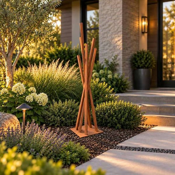 Alternate image for Tall Abstract Garden Sculpture | 48-inch Rusted Steel Design | Converge