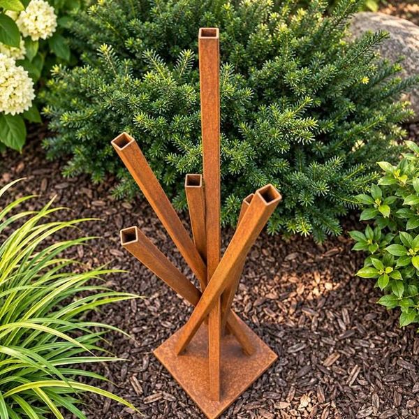 Alternate image for Tall Abstract Garden Sculpture | 48-inch Rusted Steel Design | Converge