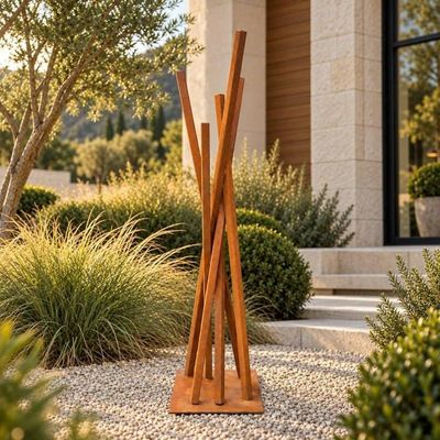Alternate image for Tall Abstract Garden Sculpture | 48-inch Rusted Steel Design | Converge