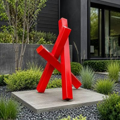 Alternate image for Large Red Floor Sculpture | 45-inch Geometric Steel Form | Vertex