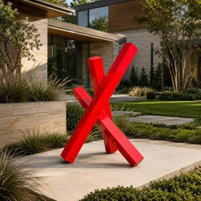 Alternate image for Large Red Floor Sculpture | 45-inch Geometric Steel Form | Vertex