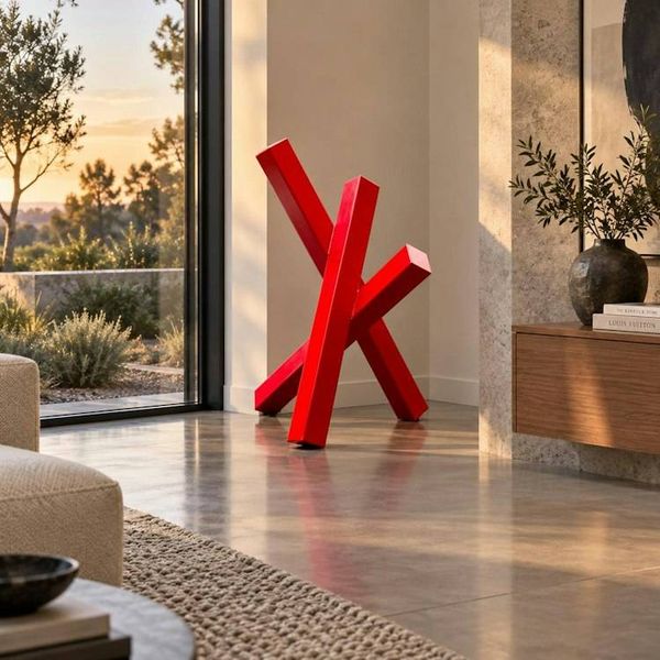 Alternate image for Large Red Floor Sculpture | 45-inch Geometric Steel Form | Vertex