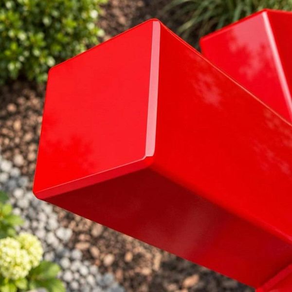 Alternate image for Large Red Floor Sculpture | 45-inch Geometric Steel Form | Vertex