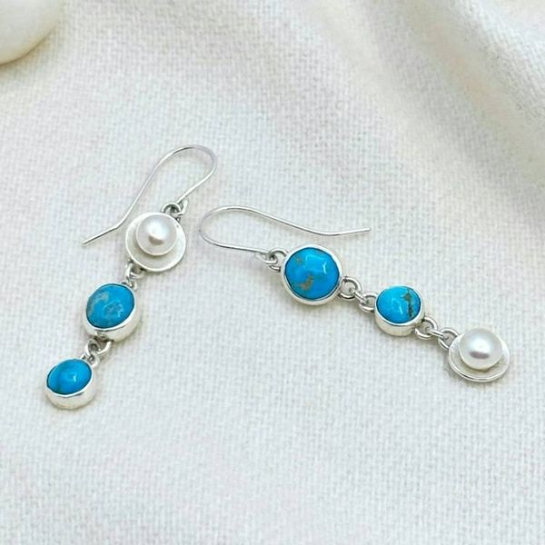 Alternate image for Asymmetrical Turquoise Silver Drop Earrings