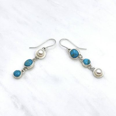 Alternate image for Asymmetrical Turquoise Silver Drop Earrings