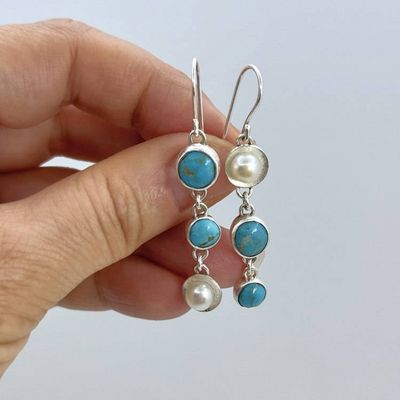 Alternate image for Asymmetrical Turquoise Silver Drop Earrings