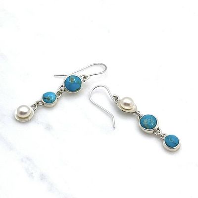 Alternate image for Asymmetrical Turquoise Silver Drop Earrings