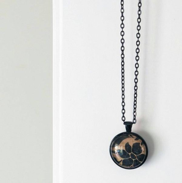 Alternate image for Black Floral Silhouette Necklace – Cork Fabric Under Glass