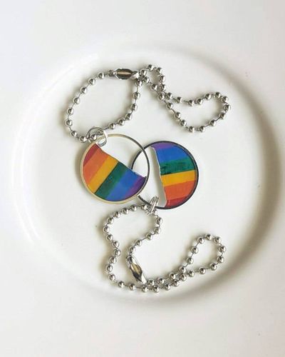 Primary image for Pride Rainbow Bag Charm, Hand-Painted, Resin-Filled