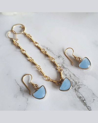 Alternate image for Blue Chalcedony Gold-Colored Sterling Silver Jewelry Set