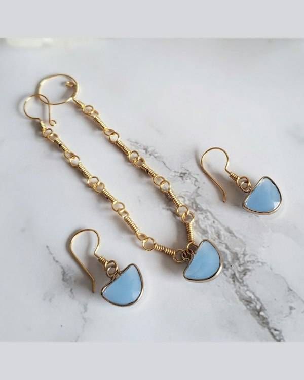 Alternate image for Blue Chalcedony Gold-Colored Sterling Silver Jewelry Set