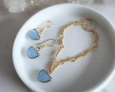 Alternate image for Blue Chalcedony Gold-Colored Sterling Silver Jewelry Set