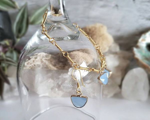 Alternate image for Blue Chalcedony Gold-Colored Sterling Silver Jewelry Set