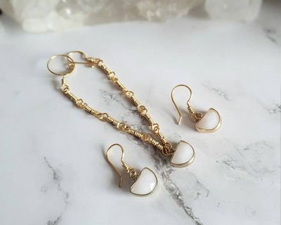 Alternate image for Milk Quartz Gold-Colored Sterling Silver Jewelry Set