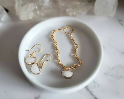 Alternate image for Milk Quartz Gold-Colored Sterling Silver Jewelry Set