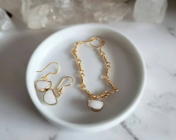 Alternate image for Milk Quartz Gold-Colored Sterling Silver Jewelry Set