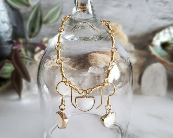 Alternate image for Milk Quartz Gold-Colored Sterling Silver Jewelry Set