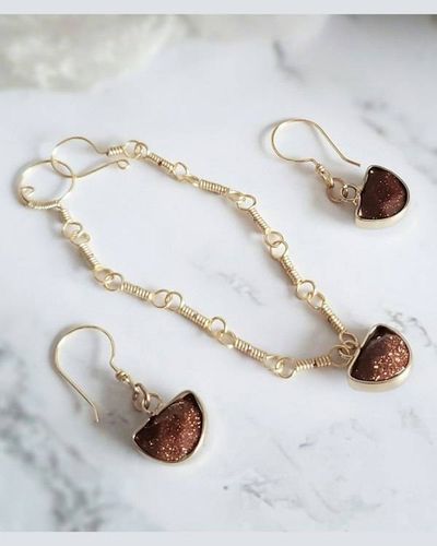 Alternate image for Goldstone Gold Colored Sterling Jewelry Set