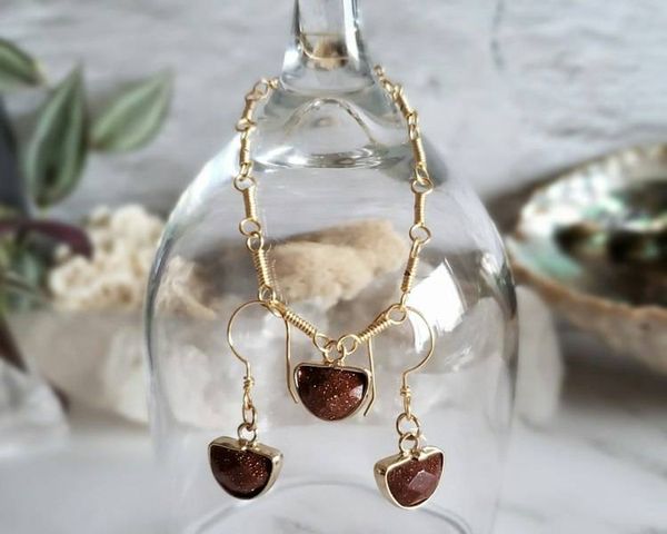 Alternate image for Goldstone Gold Colored Sterling Jewelry Set
