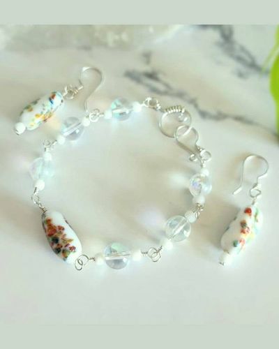 Alternate image for Vintage Porcelain Sterling Silver Jewelry Set