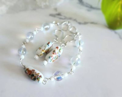 Alternate image for Vintage Porcelain Sterling Silver Jewelry Set