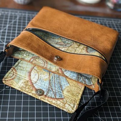 Main image for Brown Faux Leather Crossbody Bag with Outer Pocket - The Kanga3