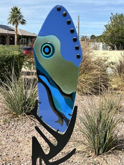 Alternate image for Handcrafted Fused Glass Art Panel with Metal Stand - Ocean Wave Design