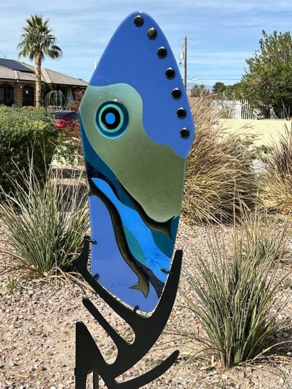Alternate image for Handcrafted Fused Glass Art Panel with Metal Stand - Ocean Wave Design
