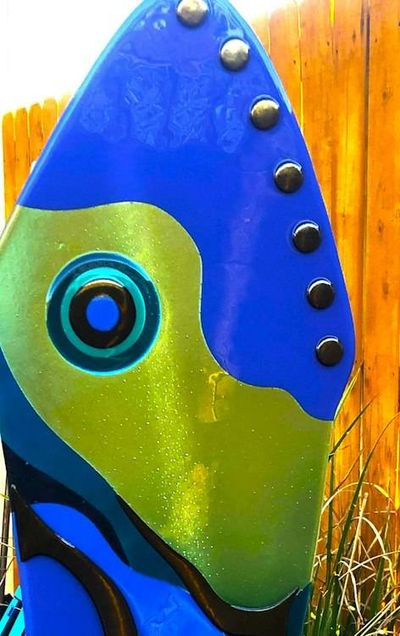 Alternate image for Handcrafted Fused Glass Art Panel with Metal Stand - Ocean Wave Design