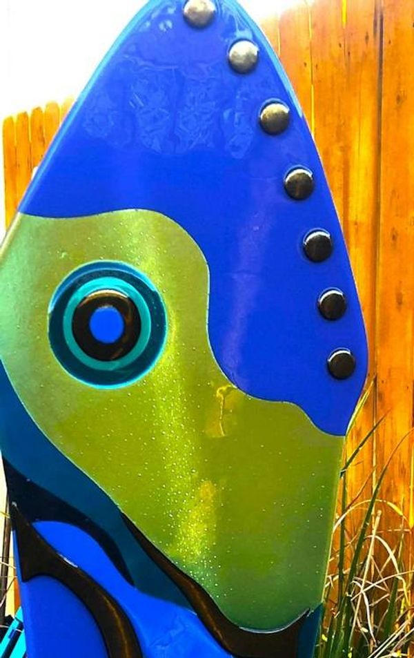 Alternate image for Handcrafted Fused Glass Art Panel with Metal Stand - Ocean Wave Design