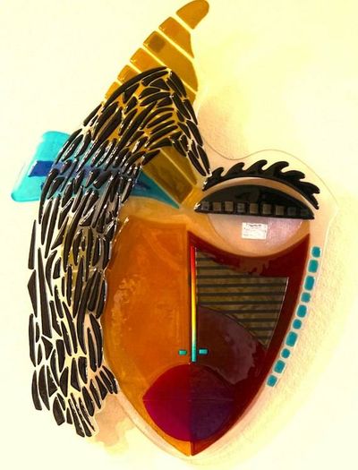 Alternate image for Handcrafted Decorative Wall Mask with Mixed Media and Vibrant Color Blocks