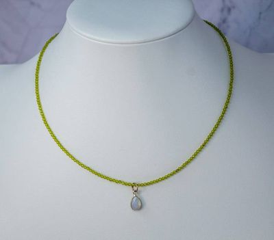 Alternate image for Moonlit Meadow Peridot and Rainbow Moonstone Necklace