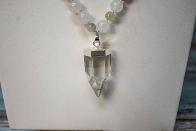 Alternate image for Whispering Grove White Jade and Clear Quartz Crystal Point Necklace