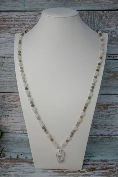Alternate image for Whispering Grove White Jade and Clear Quartz Crystal Point Necklace