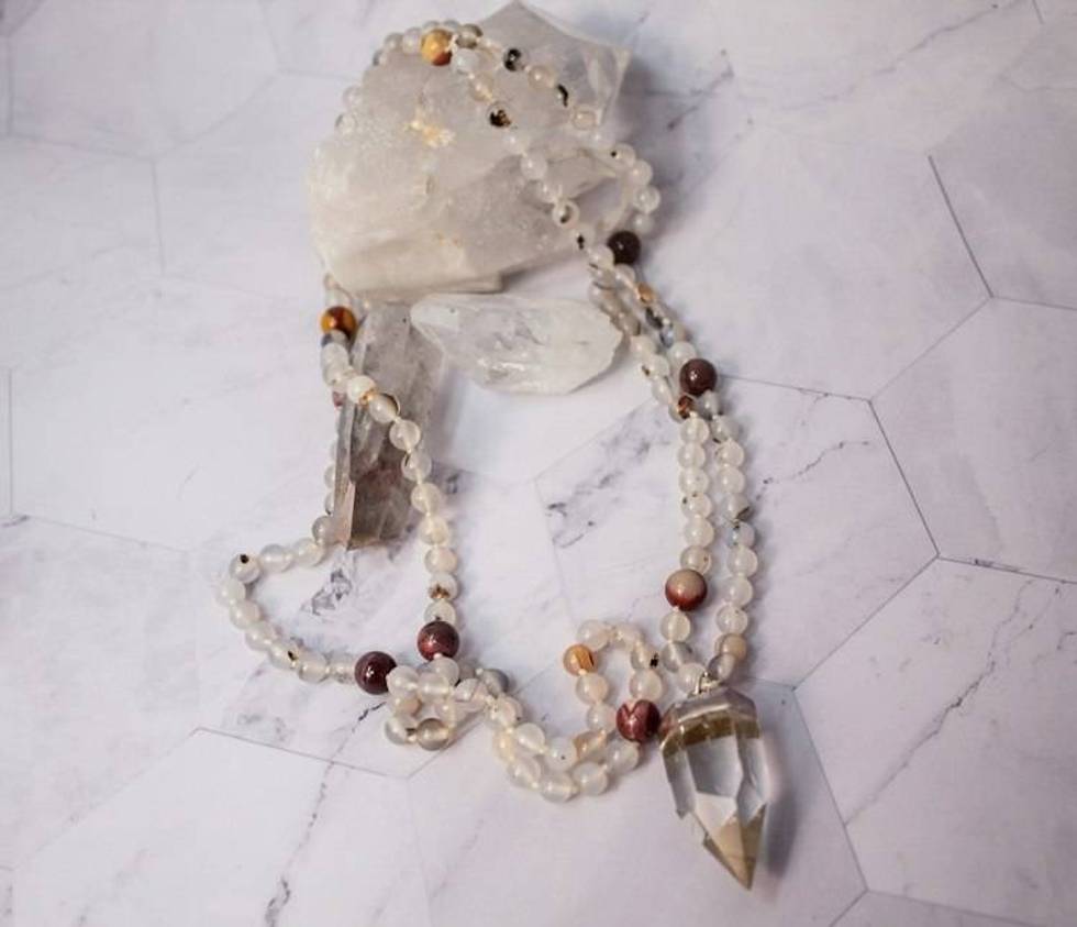 Desert Moon Oracle Mookaite, Agate and Clear Quartz Crystal Point Necklace