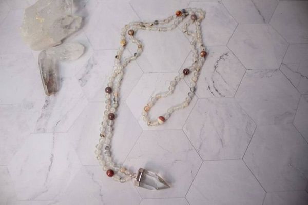 Alternate image for Desert Moon Oracle Mookaite, Agate and Clear Quartz Crystal Point Necklace