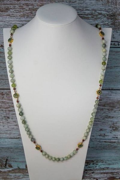 Alternate image for Serne Lotus Serpentine and Cloisonné Lotus Blossom Necklace
