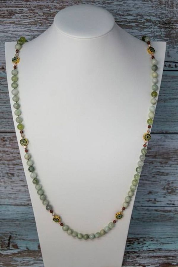 Alternate image for Serne Lotus Serpentine and Cloisonné Lotus Blossom Necklace