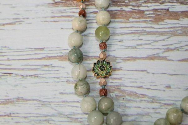 Alternate image for Serne Lotus Serpentine and Cloisonné Lotus Blossom Necklace