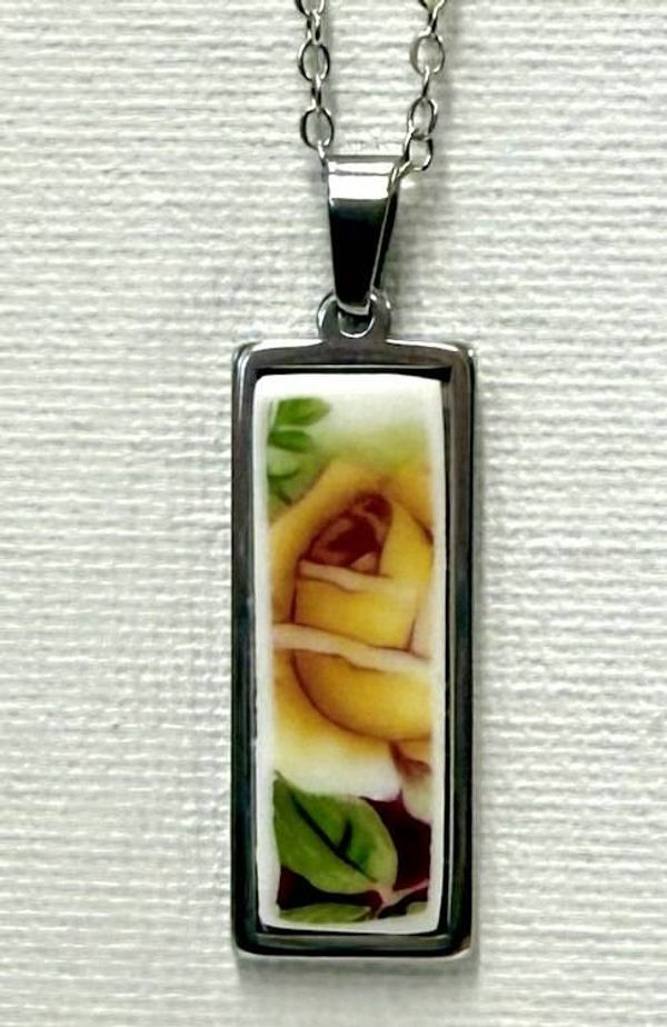 Alternate image for Vintage China Pendant/Necklace; Handmade Wearable Rose Artsy Jewelry from broken Fine Bone China