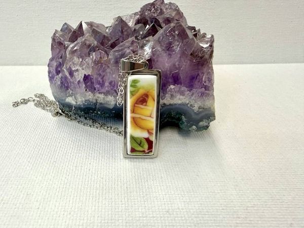 Alternate image for Vintage China Pendant/Necklace; Handmade Wearable Rose Artsy Jewelry from broken Fine Bone China