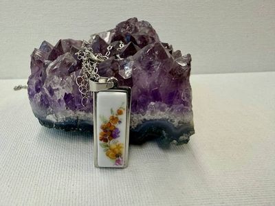 Primary image for Broken China Pendant Necklace, Handmade Wearable Floral Artsy Jewelry from broken Fine Bone China