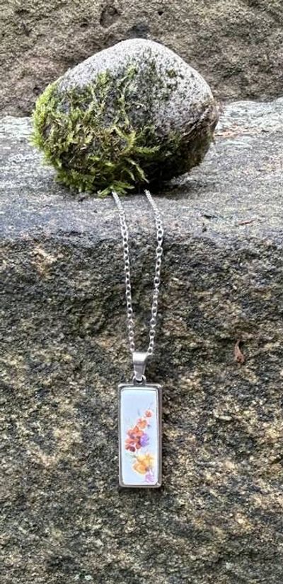 Alternate image for Broken China Pendant Necklace, Handmade Wearable Floral Artsy Jewelry from broken Fine Bone China