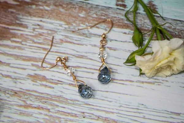 Alternate image for Midnight Cascade Blue Crystal and Clear Quartz Drop Earrings