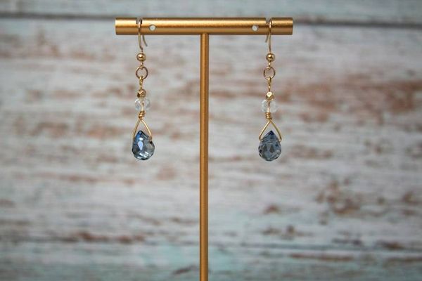 Alternate image for Midnight Cascade Blue Crystal and Clear Quartz Drop Earrings