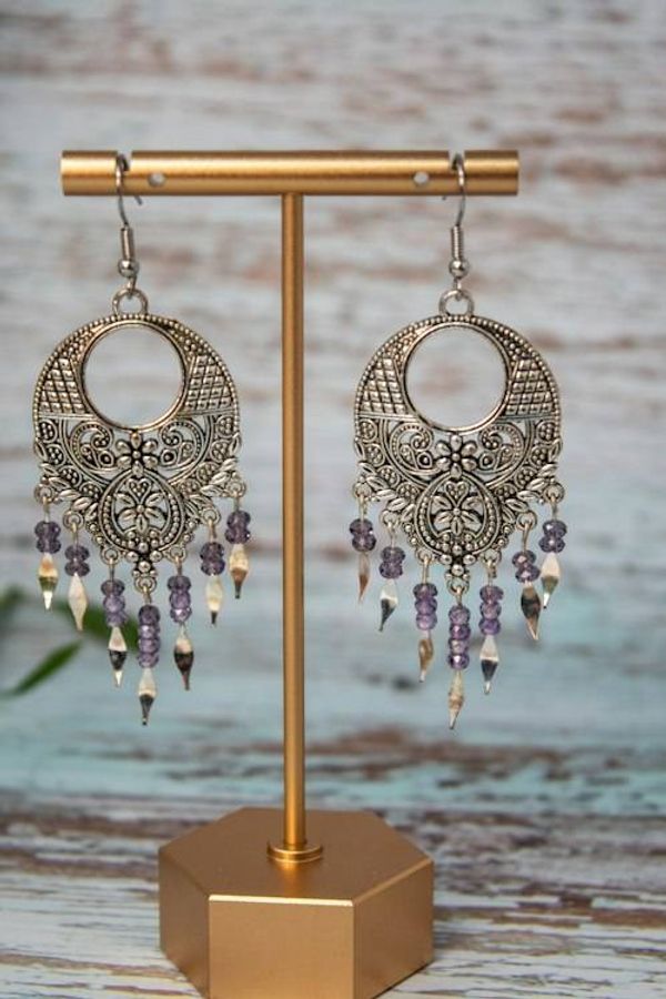Alternate image for Amethyst Gypsy Dreams Silver-Plated Cubic Zirconia Fringe Earrings